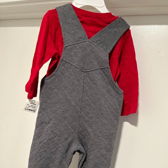 First Impressions Boys Pewter Heather deer Logo 2-pc overalls 6-9 Months - Picture 3 of 9